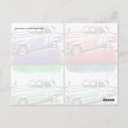 オールドヴィンテージカーウォーターカラーポップ・アートのアートプリント ポストカード (裏面)