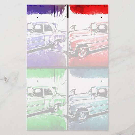 オールドヴィンテージカーウォーターカラーポップ・アートのアートプリント 便箋 (正面)