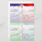 オールドヴィンテージカーウォーターカラーポップ・アートのアートプリント 便箋 (正面/裏面)
