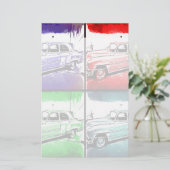 オールドヴィンテージカーウォーターカラーポップ・アートのアートプリント 便箋 (スタンド正面)