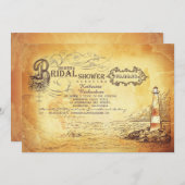 オールドヴィンテージライトハウス航海のブライダルシャワー 招待状 (正面/裏面)