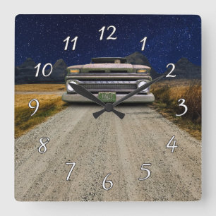 オールドヴィンテージラットロッドピックアップトラックゾンビドライバー スクエア壁時計