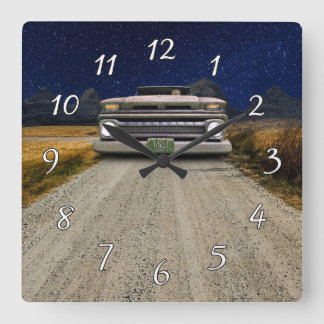 オールドヴィンテージラットロッドピックアップトラックゾンビドライバー スクエア壁時計