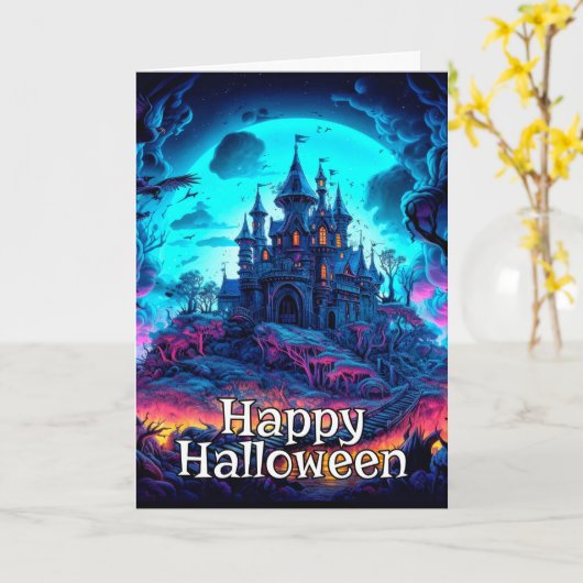 オールド不気味ハ幽霊のよく出るウス |ハッピーハローウィン カード (黄色い花)