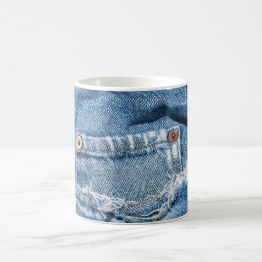 オールド擦り切れたブルージーンズクラシックホワイトマグ コーヒーマグカップ (中央)