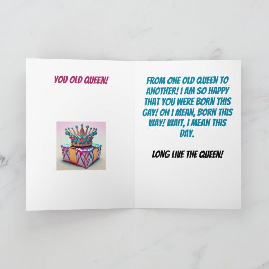 オールド王室のクイーンおもしろいゲイ誕生日 カード (内部)
