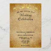 オールド紙オーナメントロマンチック旧ファッ結婚ション 箔招待状 (正面)