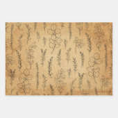 オールド紙テクスチャ&ラインアートユーカリ  ラッピングペーパーシート (正面3)