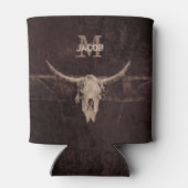 オールド素朴ウエスタンモノグラムブラウンベージュブルスカル 缶クーラー (裏面)