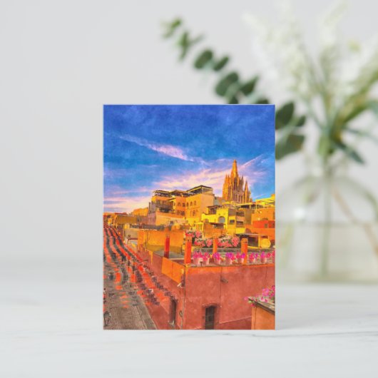 オールド素朴タウンサンミゲルデアレンデ絵を描 ポストカード (スタンド正面)