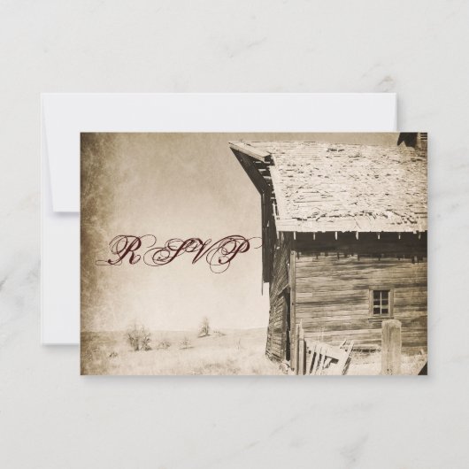 オールド素朴バーンカントリーウェディングRSVPカード 出欠カード (裏面)