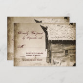 オールド素朴バーンカントリーウェディングRSVPカード 出欠カード (正面/裏面)