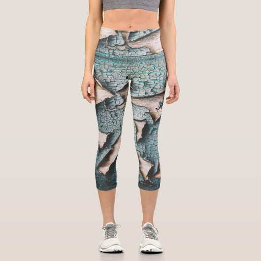 オールド素朴ブルーグリ絵を描ンウッドカスタムモノグラム カプリレギンス (正面)