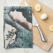 オールド素朴ブルーグリ絵を描ンウッドカスタムモノグラム キッチンタオル (四つ折り)