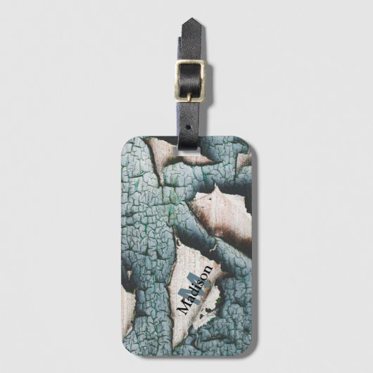 オールド素朴ブルーグリ絵を描ンウッドカスタムモノグラム ラゲッジタグ (正面縦)