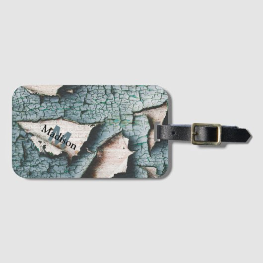 オールド素朴ブルーグリ絵を描ンウッドカスタムモノグラム ラゲッジタグ (正面横)