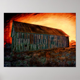 オールド素朴ヴィンテージオレンジブラウンバーンサンセット ポスター