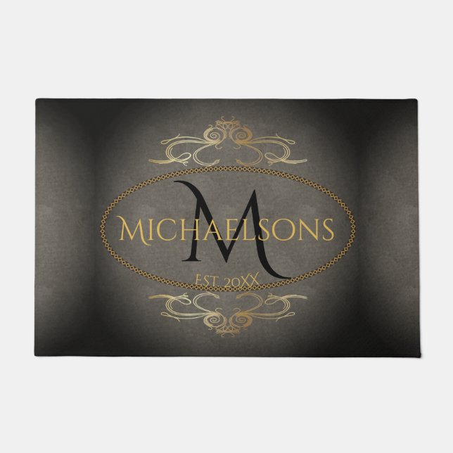 オールド素朴・ワールド・エレガンス名 |イニシャル |年 ドアマット (正面)