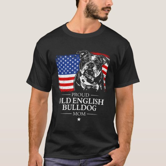 オールド誇りを持ったイングリッシュブルドッグ母アメリカ国旗パトリオ Tシャツ (正面)