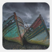 オールド魚釣りボート スクエアシール (正面)