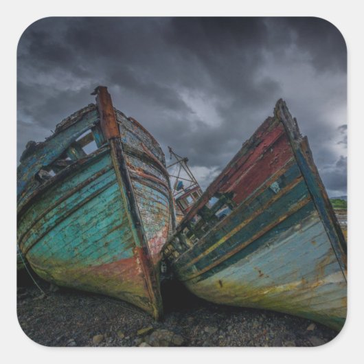 オールド魚釣りボート スクエアシール (正面)