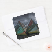 オールド魚釣りボート スクエアシール (封筒)