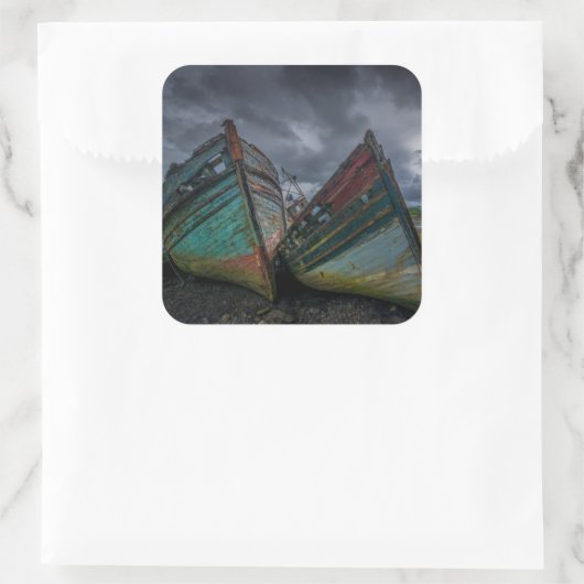 オールド魚釣りボート スクエアシール (バッグ)