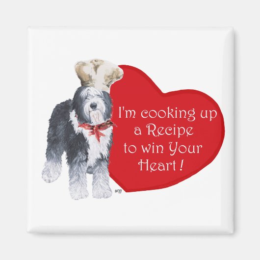 オールド・イングリッシュ・シェプドッグ・シェフ・オブ・ラブ マグネット (正面)