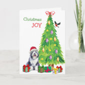 オールド・イングリッシュ・シェプドッグ・バードクリスマスツリー シーズンカード (正面)