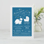 オールド イングリッシュ シープドッグ 犬 ベビー シャワー 男の子 青 招待状 (スタンド正面)