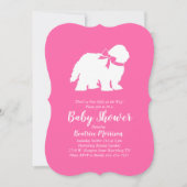 オールド・イングリッシュ・シープドッグ 犬 赤ちゃんの歓迎会 女の子 ピンク 招待状 (正面)