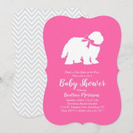 オールド・イングリッシュ・シープドッグ 犬 赤ちゃんの歓迎会 女の子 ピンク 招待状