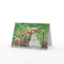 「オールド・ガーデン・ゲート」水彩画の白紙グリーティングカード