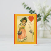 オールド・ガール・ファッションドバレンタイン・かわいらしヴィンテージ・コピー ポストカード (スタンド正面)