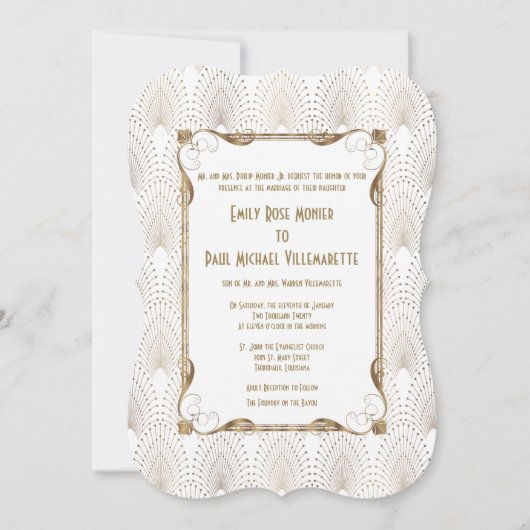 オールド・ハリウッド グレイト・ギャツビー 白い結婚式の招待状 招待状 (正面)