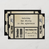 オールド・ハリウッド・ブロードウェイ風チケット 結婚式の返信 出欠カード (正面/裏面)