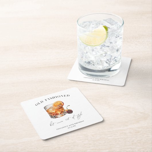 「オールド」ファッションドカクテル誕生日 スクエアペーパーコースター (インサイチュ)