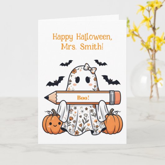 オールハロウィンの可愛いお化けの先生への個人的な挨拶 カード (黄色い花)