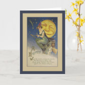 オールハロウィン飛んでいるウィッチフルムーングリーティングカード カード (黄色い花)