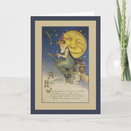 オールハロウィン飛んでいるウィッチフルムーングリーティングカード カード