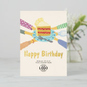 オールビジネスの誕生日おめでとう かわいいケーキ 箔招待状 (立ち正面)