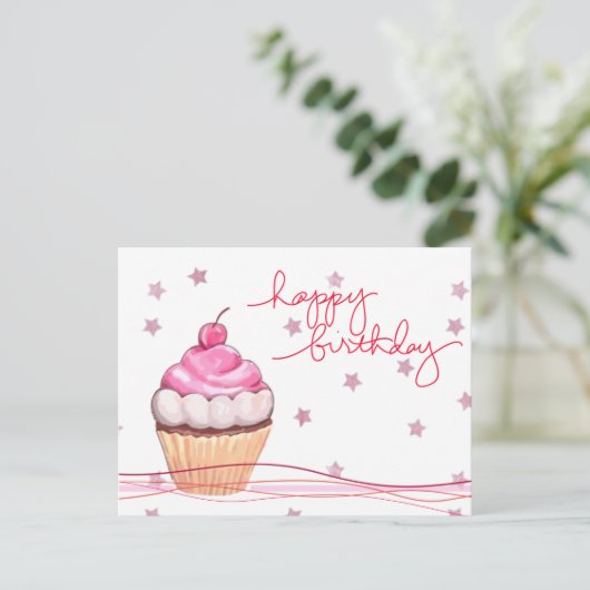 オールピンクとスパークリー誕生日ファンファーポストカード ポストカード (スタンド正面)