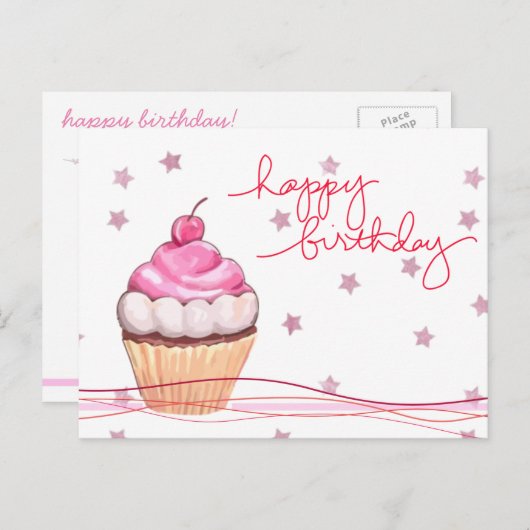 オールピンクとスパークリー誕生日ファンファーポストカード ポストカード (正面/裏面)