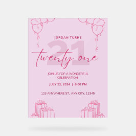 オールピンク誕生日招待状 アクリルサイン