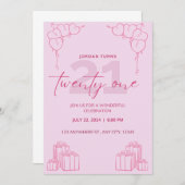 オールピンク誕生日招待状 招待状 (正面/裏面)