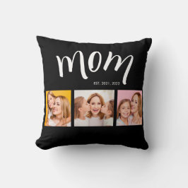 オールブラックのお母さん設立年付き3枚フォトコラージュ クッション