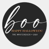 オールブラックのハロウィンシール「ブー」名入れ ラウンドシール (正面)