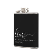 オールブラックの名入れ結婚祝いギフト Cheers フラスク (左)