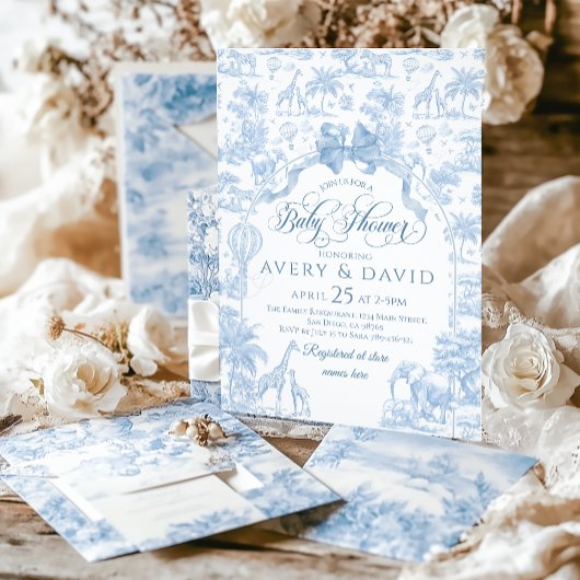 オールブルートイレサファリアニマル男の赤ちゃんシャワー 招待状