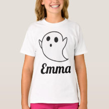 オールホワイトの子供用ハロウィンTシャツ お子様の名前を入れられます